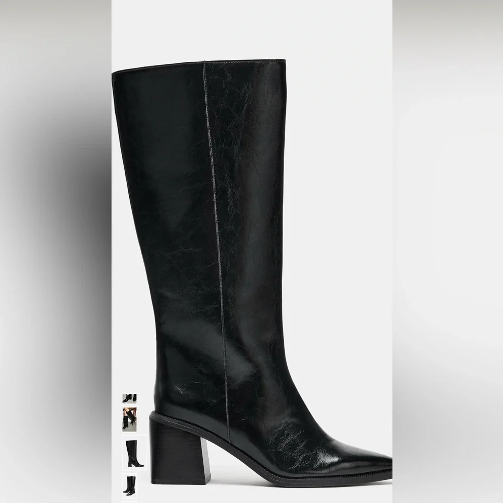 Zara Black High Shaft Heel Boots NWT SZ 7.5 - Picture 4 of 7